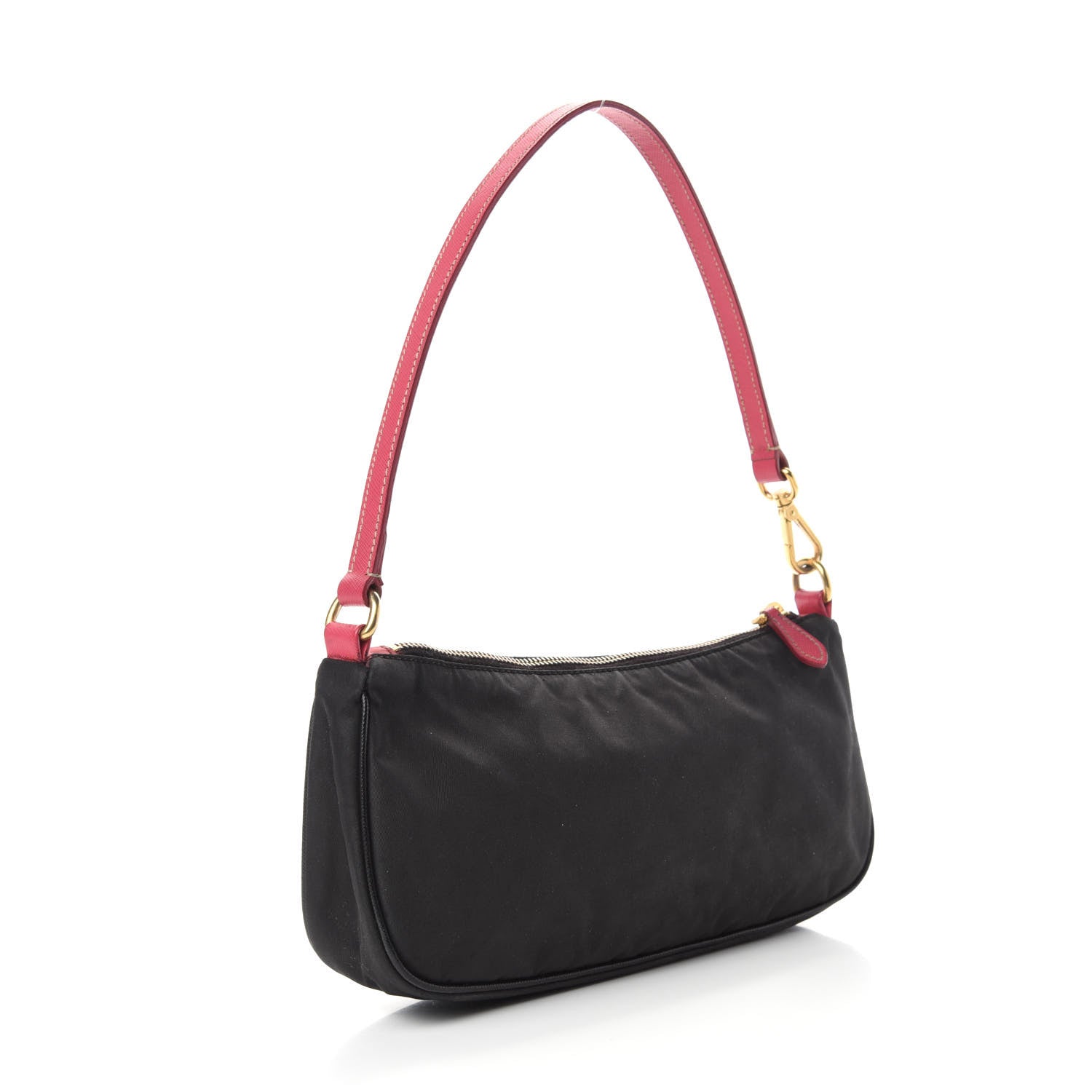 Prada Tessuto Nylon Saffiano Pochette Bag Black Pink 3 of 12