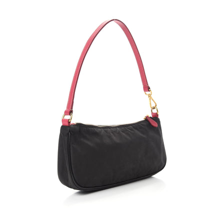 Prada Tessuto Nylon Saffiano Pochette Bag Black Pink 3 of 12