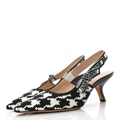 Christian Dior Cotton Ribbon Macro Houndstooth J'Adior Slingback 65mm Pumps 39.5 White Black 3 of 9