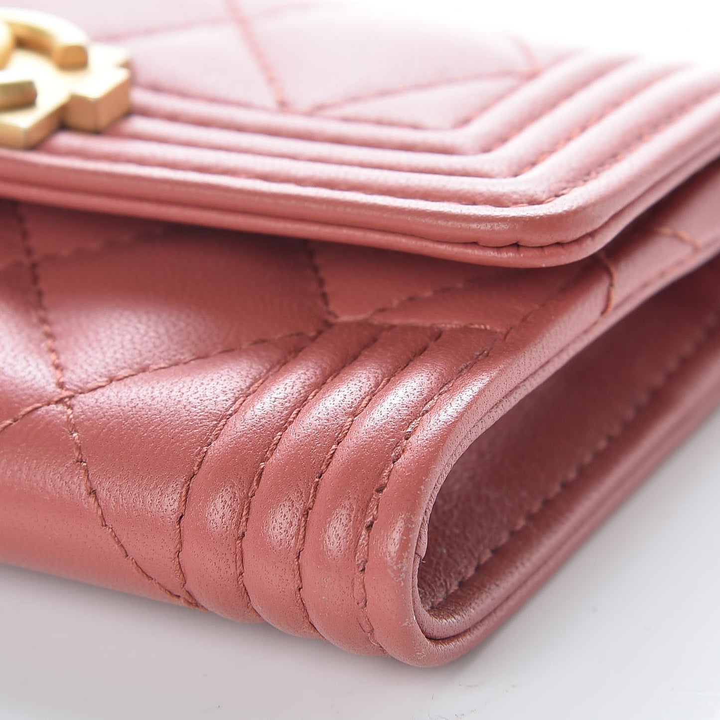 Lambskin Quilted Boy Card Holder Wallet Rosewood