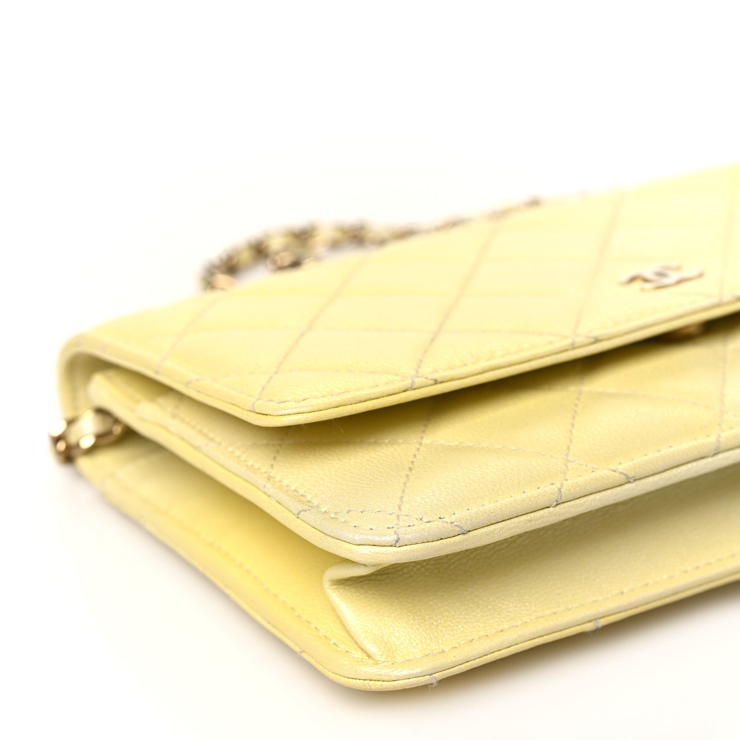 Cloudy Pearly Goatskin Quilted Wallet on Chain WOC Jaune