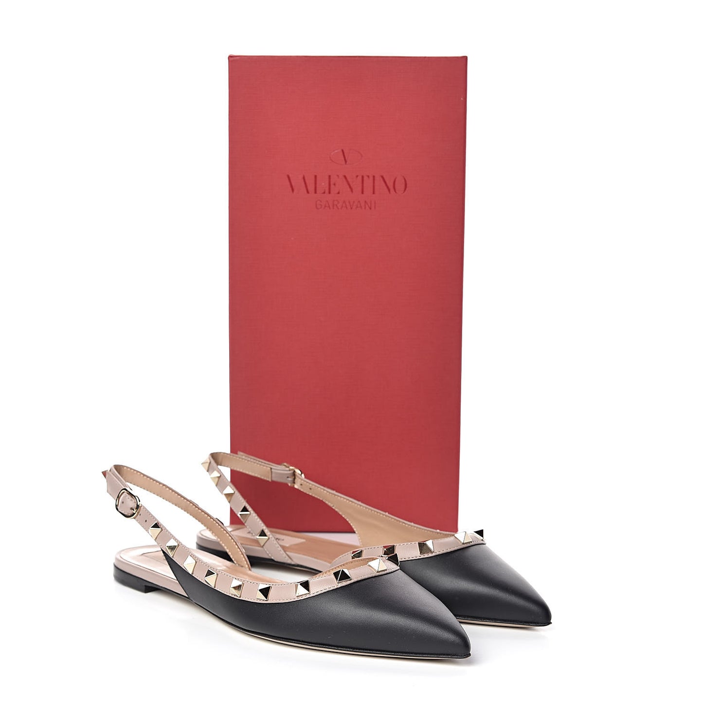 Nappa Rockstud Slingback Flats 37.5 Black Poudre