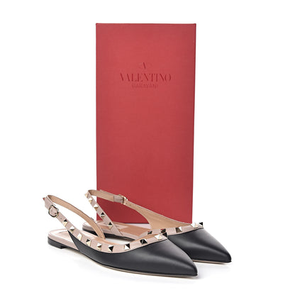 Valentino Garavani Nappa Rockstud Slingback Flats 37.5 Black Poudre 9 of 9