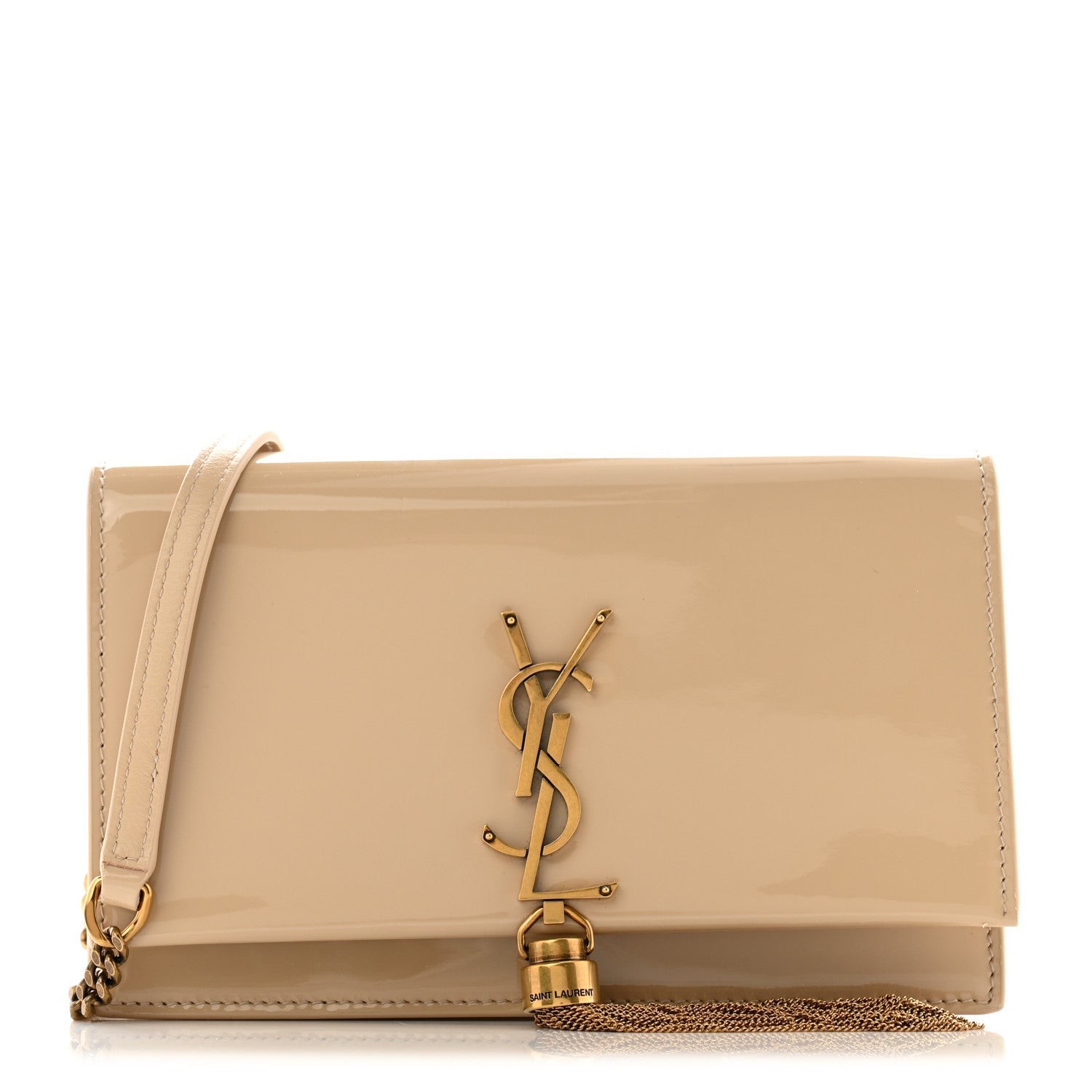 Saint Laurent Patent Classic Monogram Kate Tassel Chain Wallet Dark Beige 1 of 9