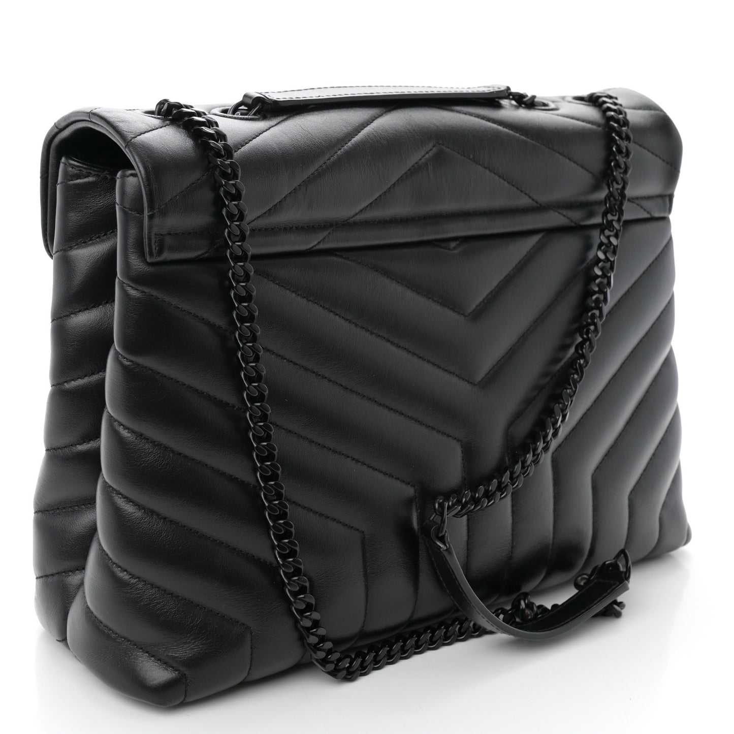 Calfskin Y Quilted Monogram Monochrome Medium Loulou Chain Satchel Black