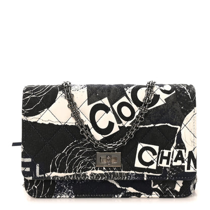 Chanel Canvas Printed Quilted 2.55 Reissue Wallet On Chain WOC White Black Navy Blue 1 of 9
