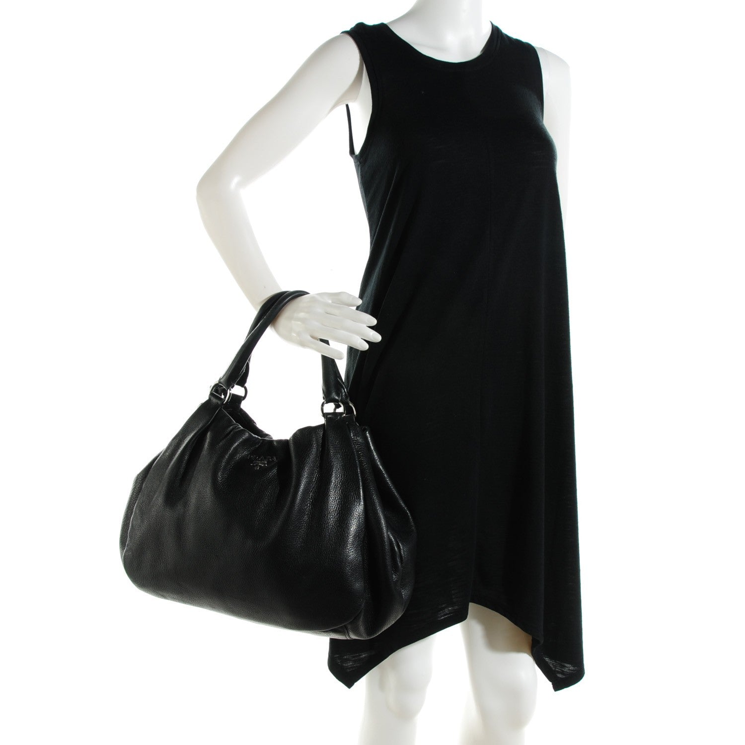 Prada Deerskin Shoulder Bag Black 2 of 9