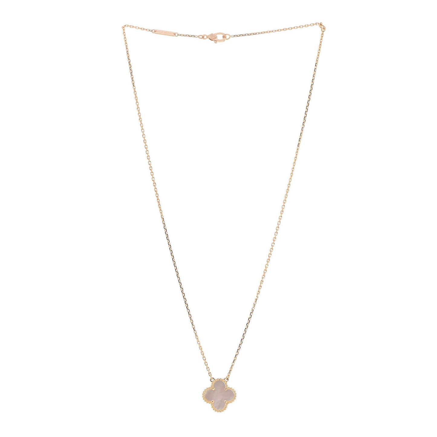 18K Yellow Gold Mother of Pearl Vintage Alhambra Pendant Necklace