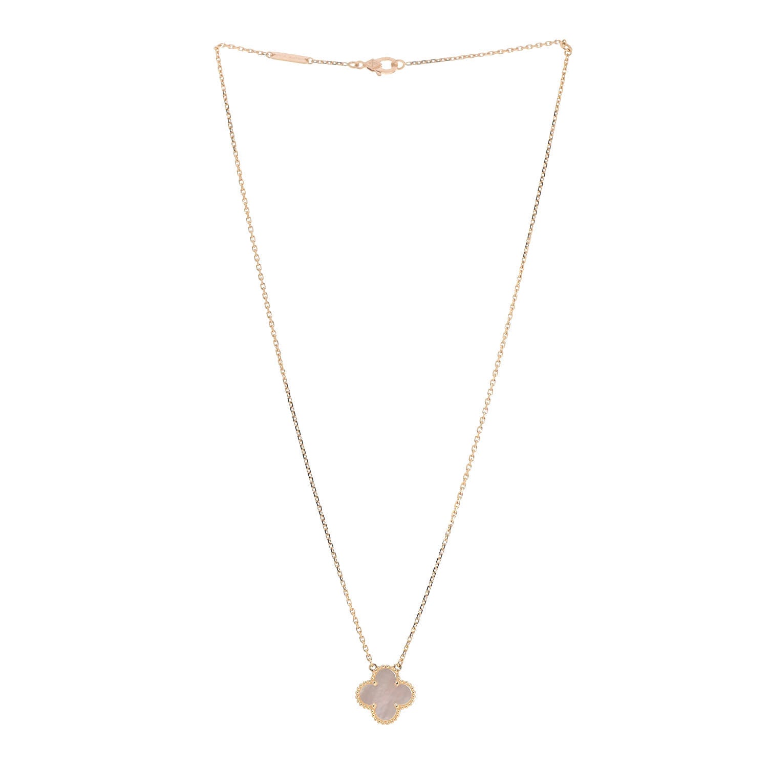 Van Cleef & Arpels 18K Yellow Gold Mother of Pearl Vintage Alhambra Pendant Necklace 3 of 7
