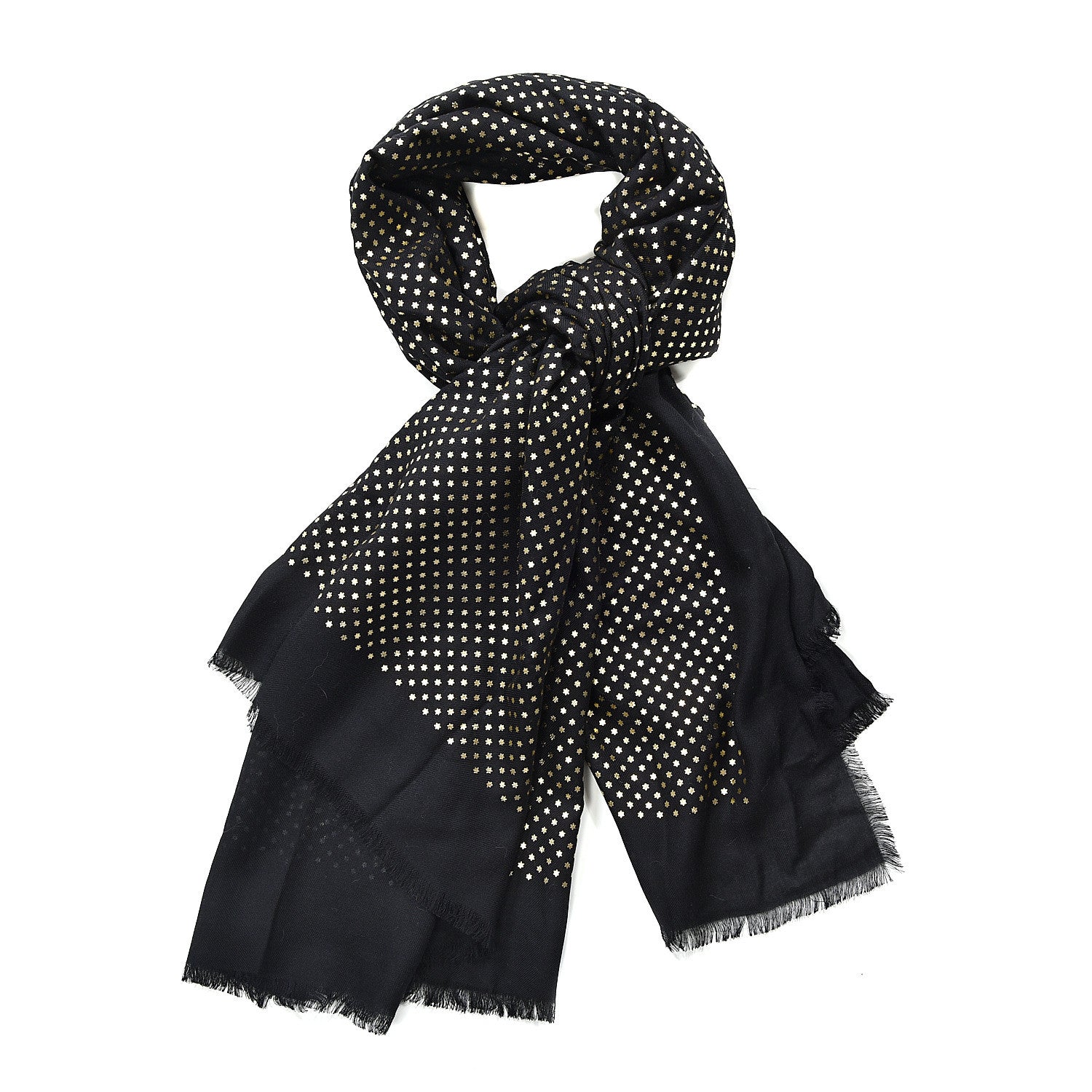 Gucci X SEGA Modal Cashmere GUCCY Stars Print Shawl Black Gold 1 of 5