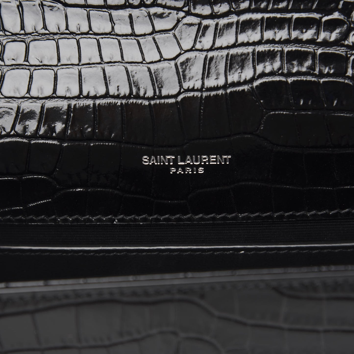 Calfskin Crocodile Embossed Small Classic Monogram Kate Tassel Satchel Black