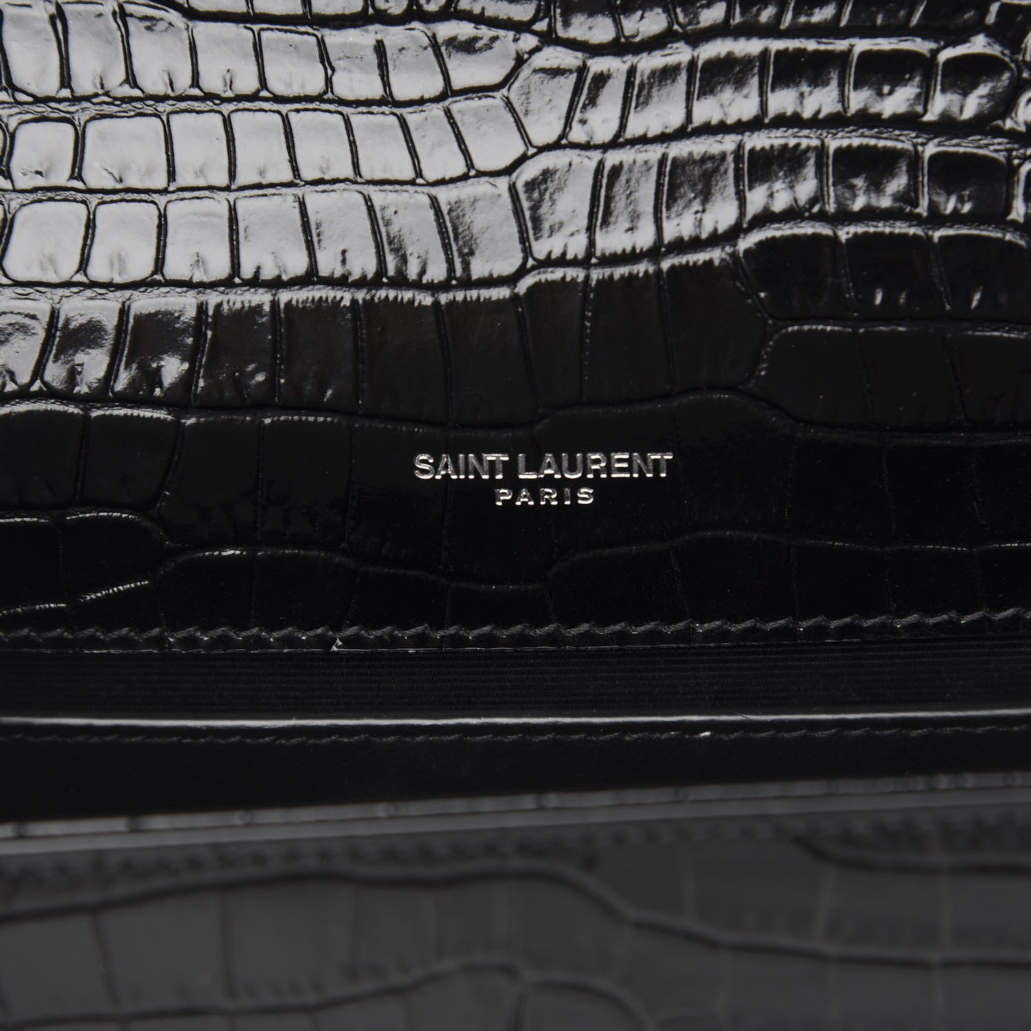 Saint Laurent Calfskin Crocodile Embossed Small Classic Monogram Kate Tassel Satchel Black 6 of 8