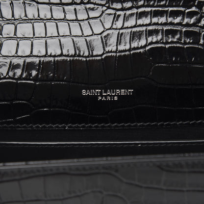 Saint Laurent Calfskin Crocodile Embossed Small Classic Monogram Kate Tassel Satchel Black 6 of 8