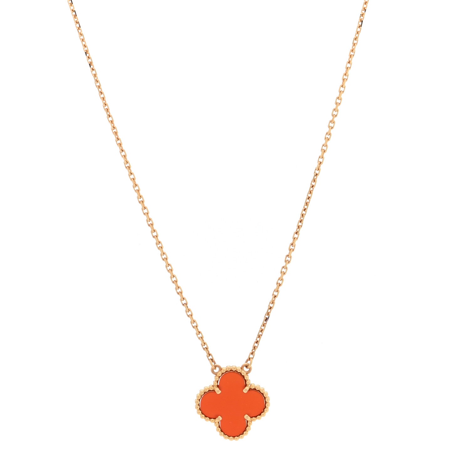 Van Cleef & Arpels 18K Yellow Gold Carnelian Vintage Alhambra Pendant Necklace 1 of 4