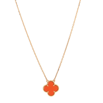 Van Cleef & Arpels 18K Yellow Gold Carnelian Vintage Alhambra Pendant Necklace 1 of 4