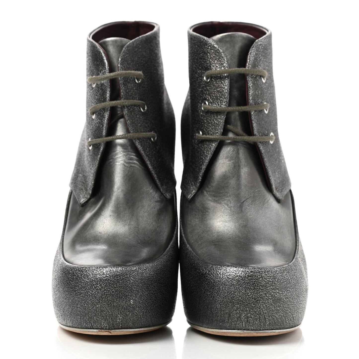 Metallic Calfskin Lacets Booties 39 Silver