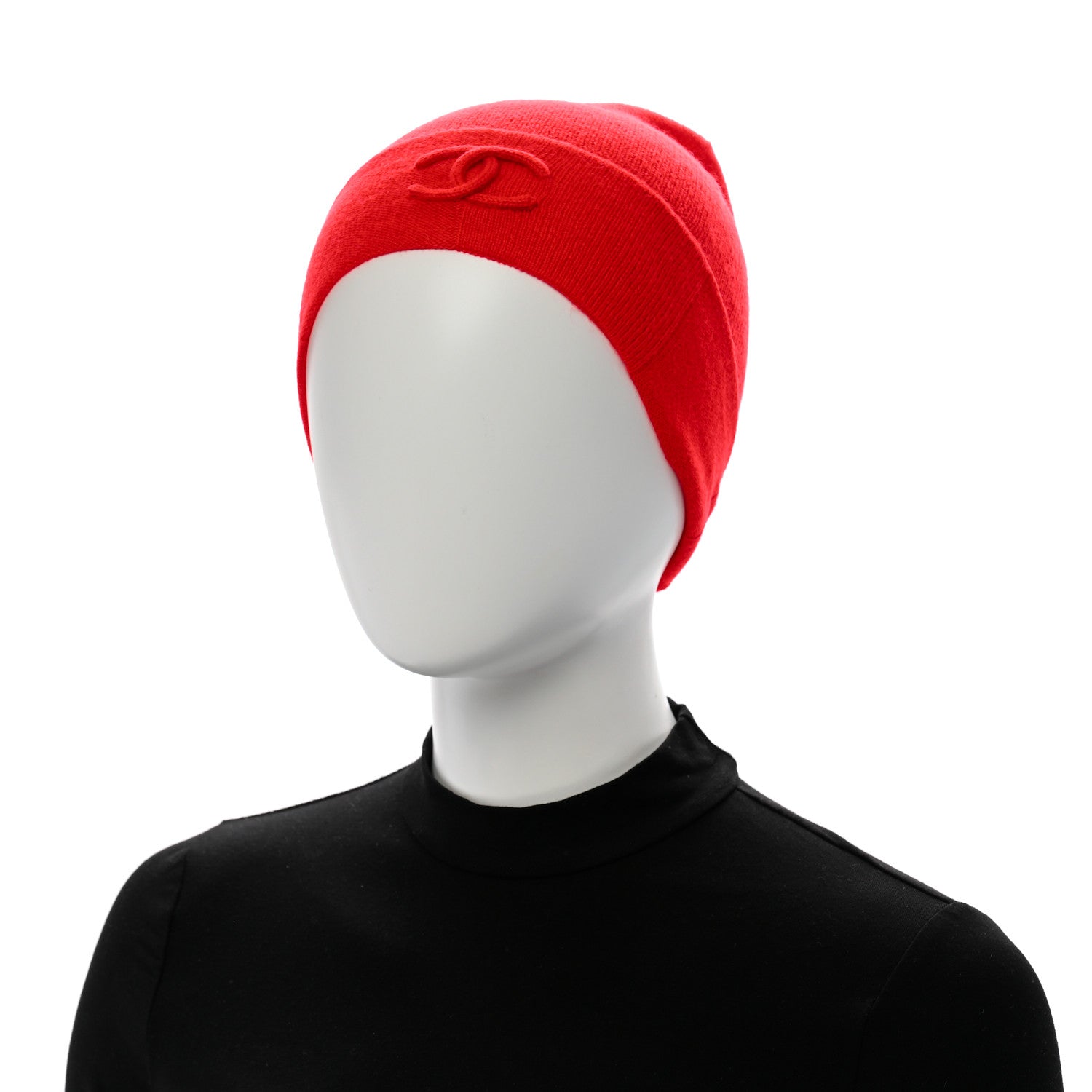 Chanel Cashmere Blend CC Beanie Hat Red 2 of 5
