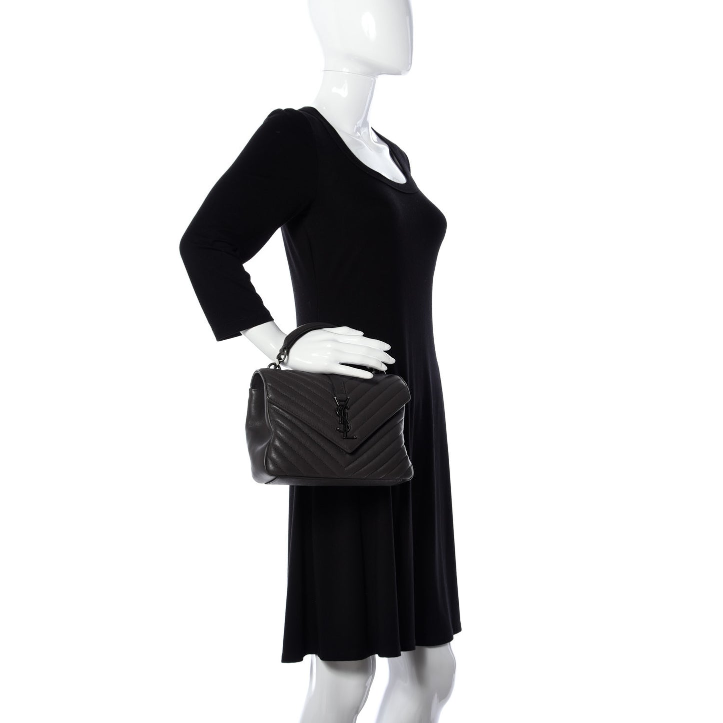 Sheepskin Matelasse Chevron Monogram Medium College Bag Asphalt