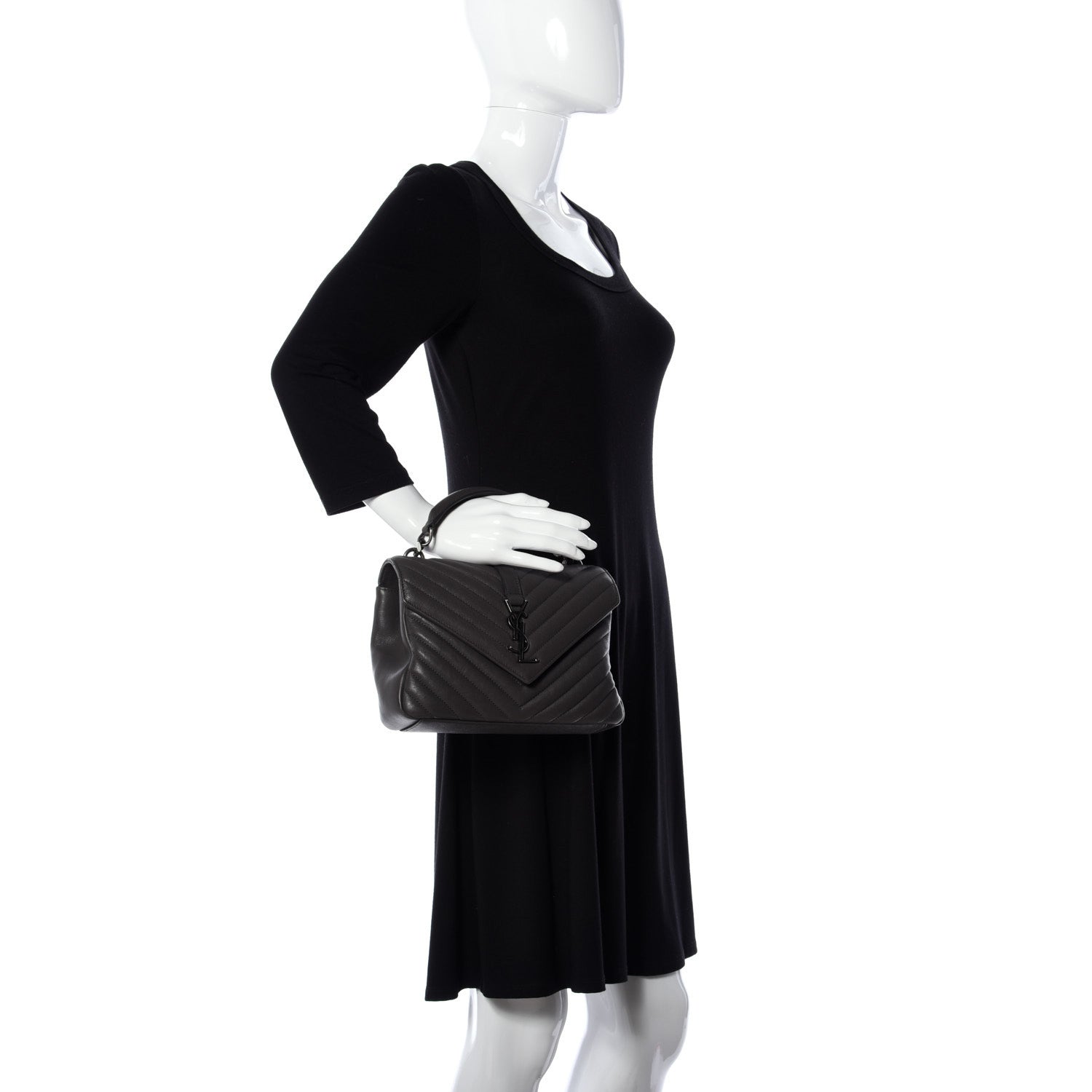 Saint Laurent Sheepskin Matelasse Chevron Monogram Medium College Bag Asphalt 3 of 13
