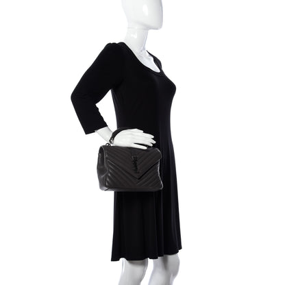 Saint Laurent Sheepskin Matelasse Chevron Monogram Medium College Bag Asphalt 3 of 13