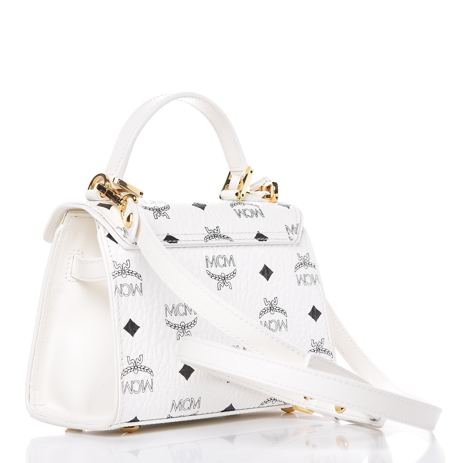 MCM Visetos Mini Heritage Top Handle Satchel White 4 of 8