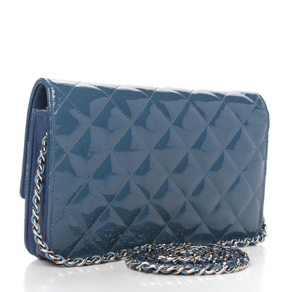 Chanel Patent Quilted Brilliant Wallet On Chain WOC Blue 3 of 12