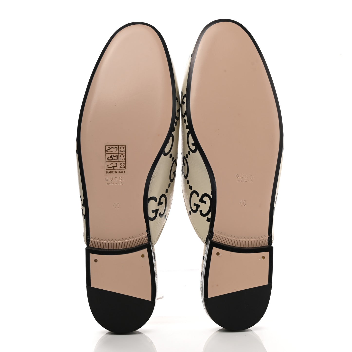 Azalea Calfskin GG Monogram Bi-Color Debossed Womens Princetown Slippers 40 Mystic White Black