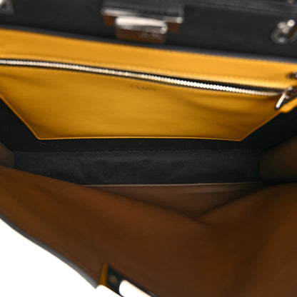 Fendi Cuoio Romano Vitello Cover Glazed Fabric Bi-Color FF 1974 Medium Peekaboo I SEE U Satchel Black Mimosa Tobacco Moro 5 of 10