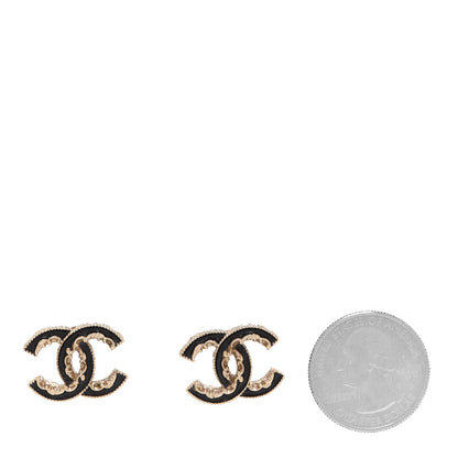 Chanel Enamel CC Baroque Earrings Black Gold 2 of 5