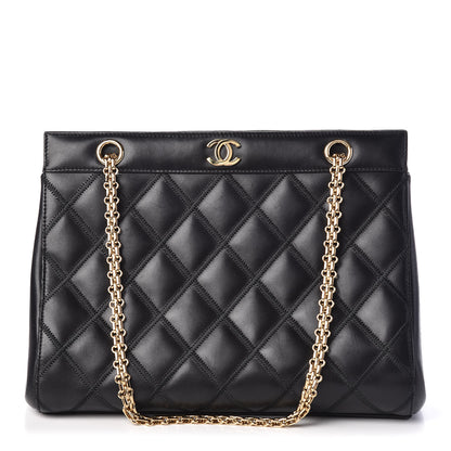 Chanel Lambskin Double Stitch Quilted Tote Black 1 of 11