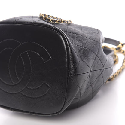 Chanel Shiny Lambskin Quilted Drawstring Bag Black 10 of 11