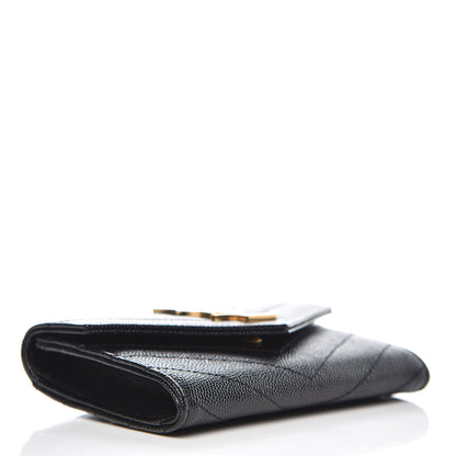 Saint Laurent Grain De Poudre Matelasse Chevron Small Monogram Envelope Wallet Black 4 of 7