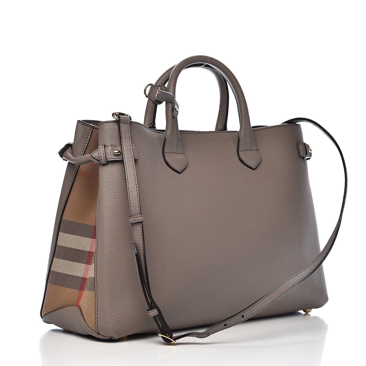 Burberry Grainy Calfskin House Check Large Banner Tote Thistle Grey 3 of 16