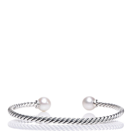 David Yurman Sterling Silver Diamond Pearl 9mm Solari Bracelet 3 of 4