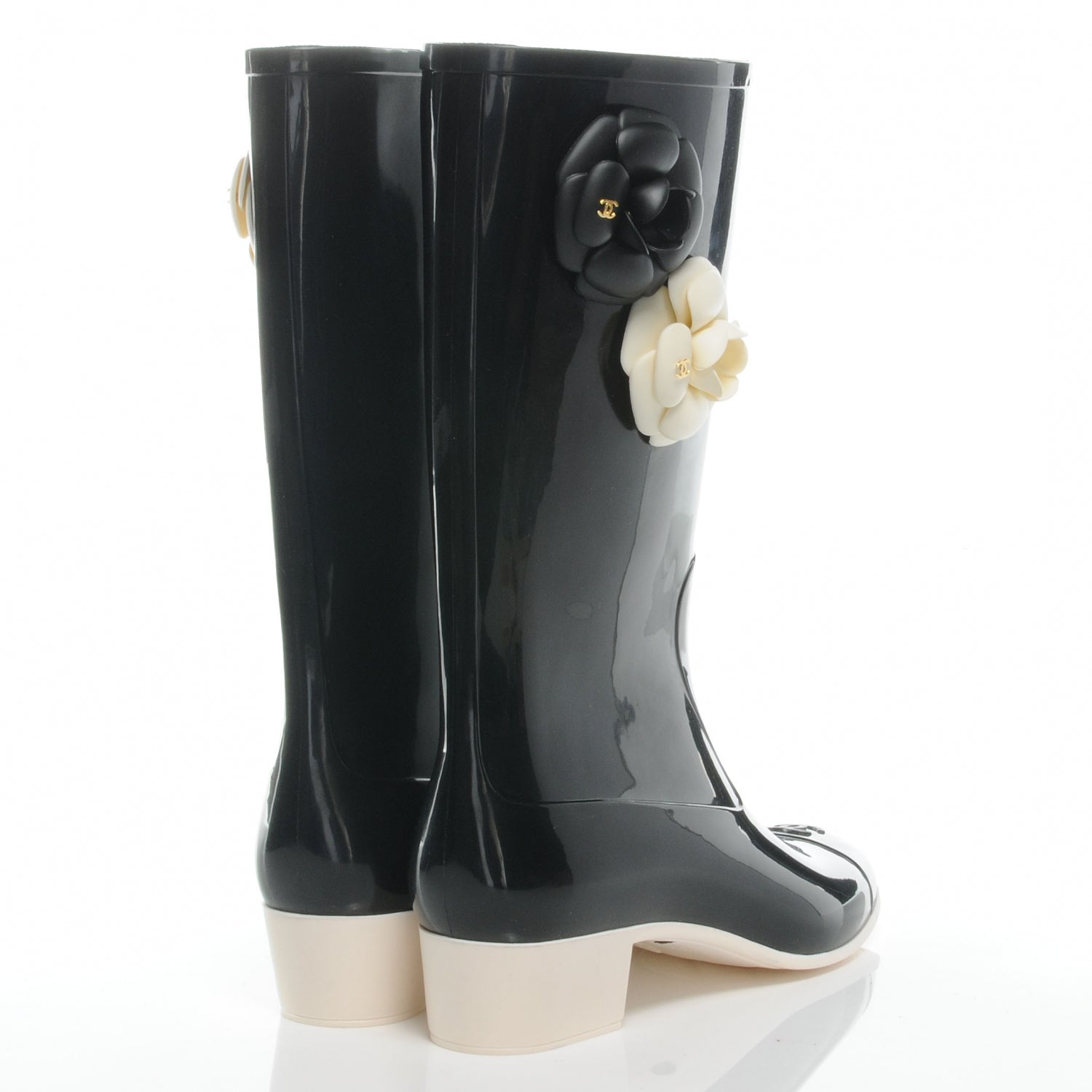 Chanel Rubber Camelia Rain Boots 41 Black White 4 of 6
