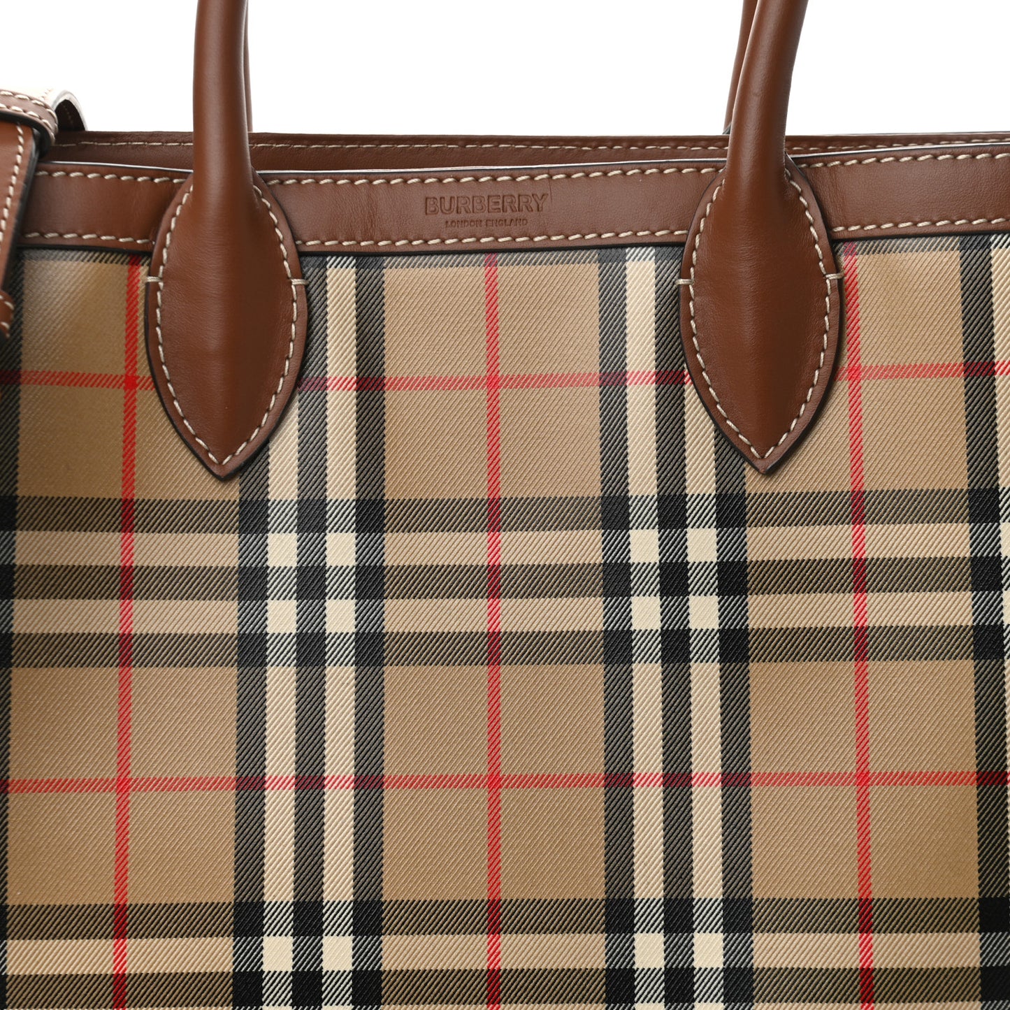 Vintage Check Calfskin Kane Tote Bag Beige Brown