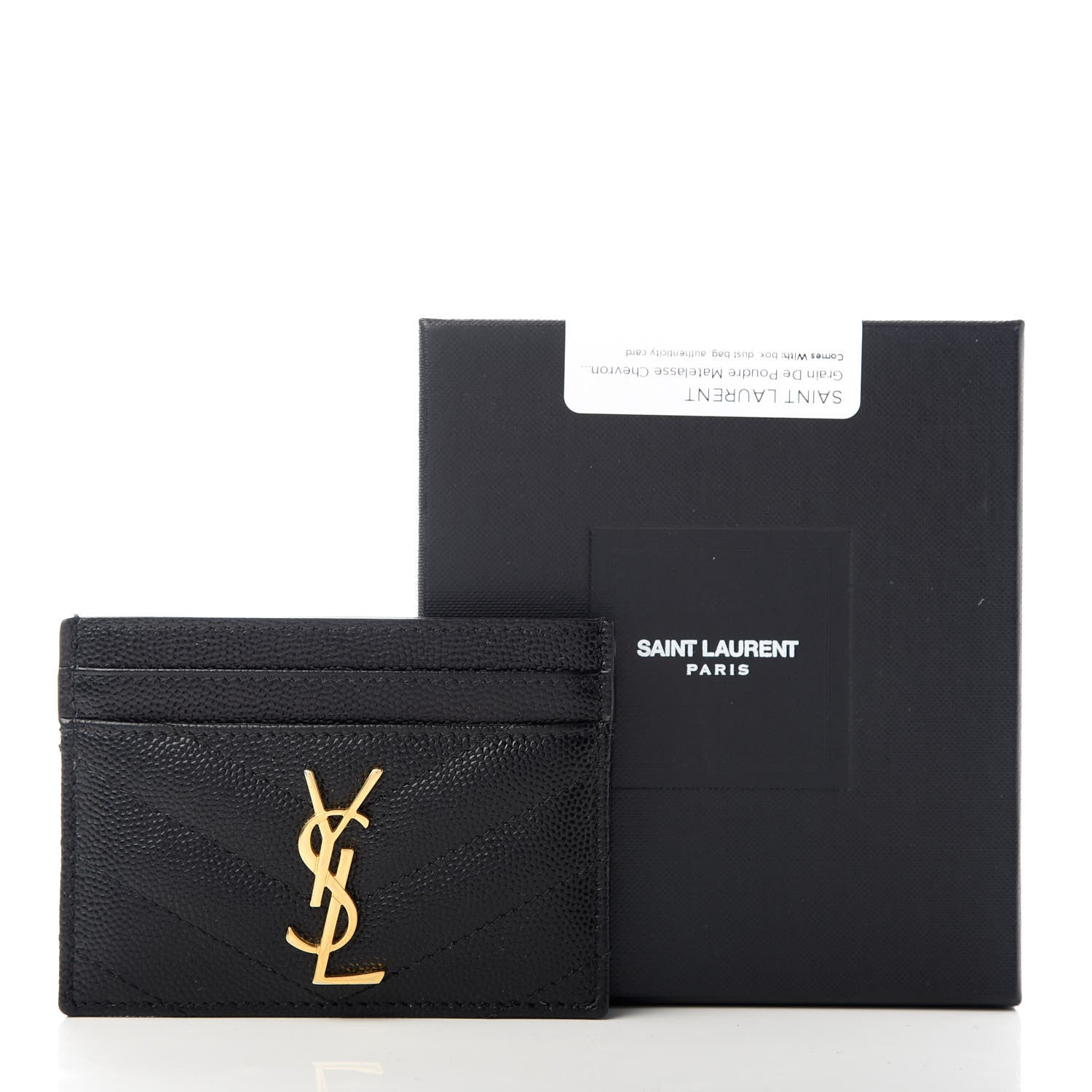 Saint Laurent Grain De Poudre Matelasse Chevron Monogram Credit Card Case Black 8 of 8