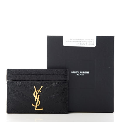 Saint Laurent Grain De Poudre Matelasse Chevron Monogram Credit Card Case Black 8 of 8