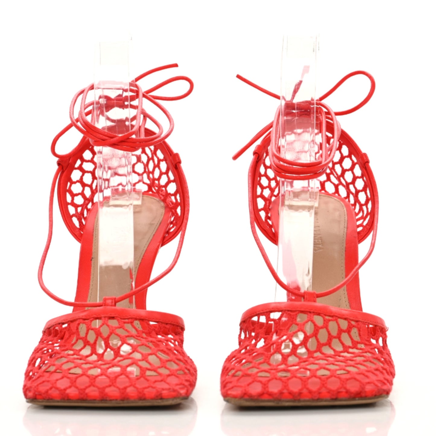Mesh Nappa Stretch Ankle Tie Sandals 38 Tomato