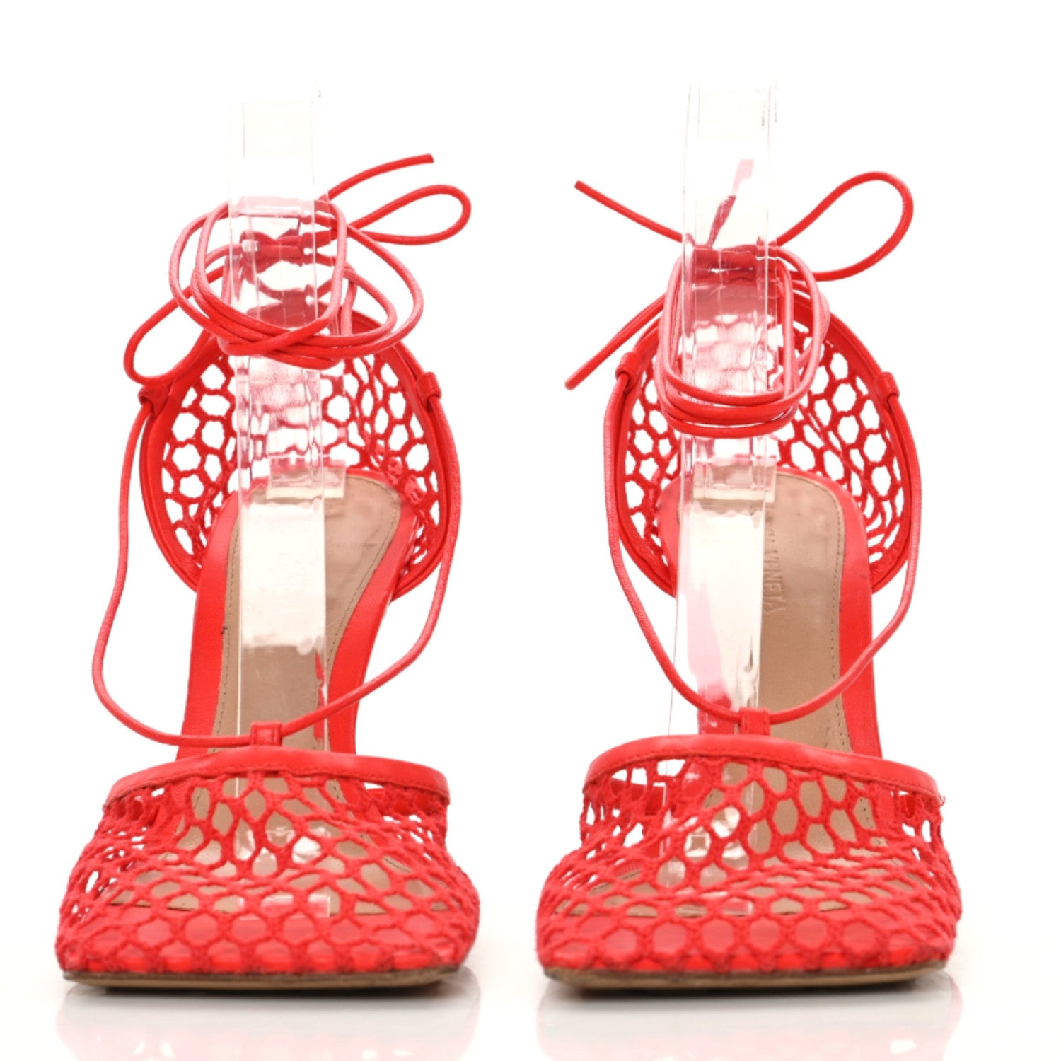 Bottega Veneta Mesh Nappa Stretch Ankle Tie Sandals 38 Tomato 2 of 7