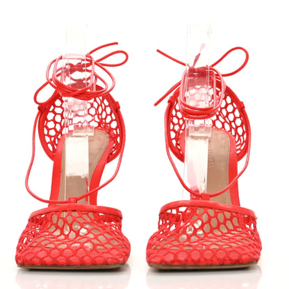 Bottega Veneta Mesh Nappa Stretch Ankle Tie Sandals 38 Tomato 2 of 7