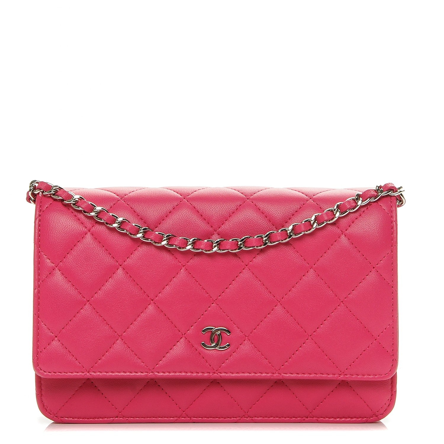 Chanel Lambskin Quilted Wallet On Chain WOC Dark Pink 1 of 8