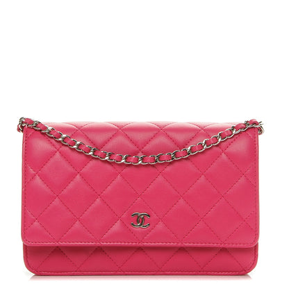 Chanel Lambskin Quilted Wallet On Chain WOC Dark Pink 1 of 8