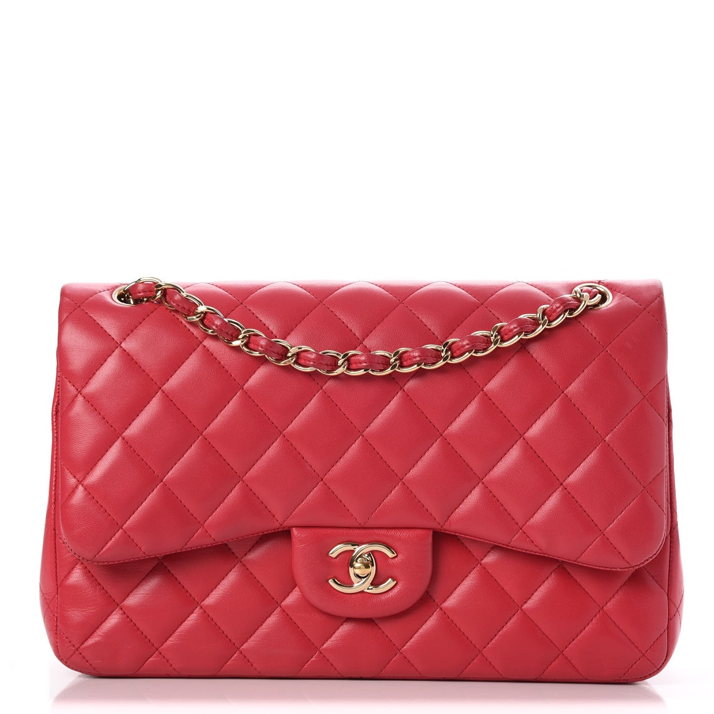 Lambskin Quilted Jumbo Double Flap Dark Pink