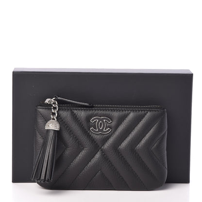 Chanel Calfskin Chevron Quilted Tassel Small Cosmetic Case Black 8 of 8