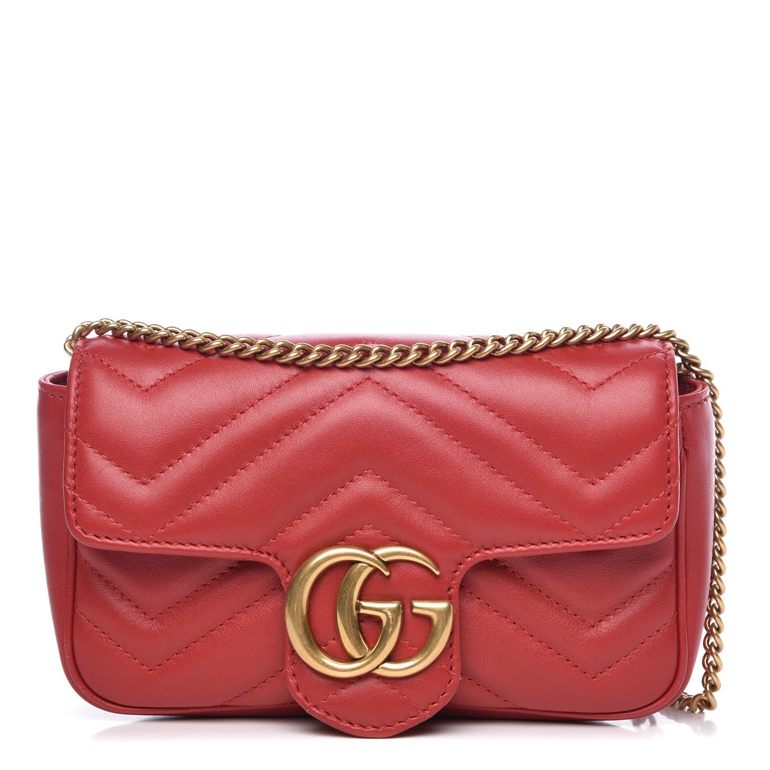 Gucci Calfskin Matelasse Super Mini GG Marmont Shoulder Bag Hibiscus Red 1 of 8