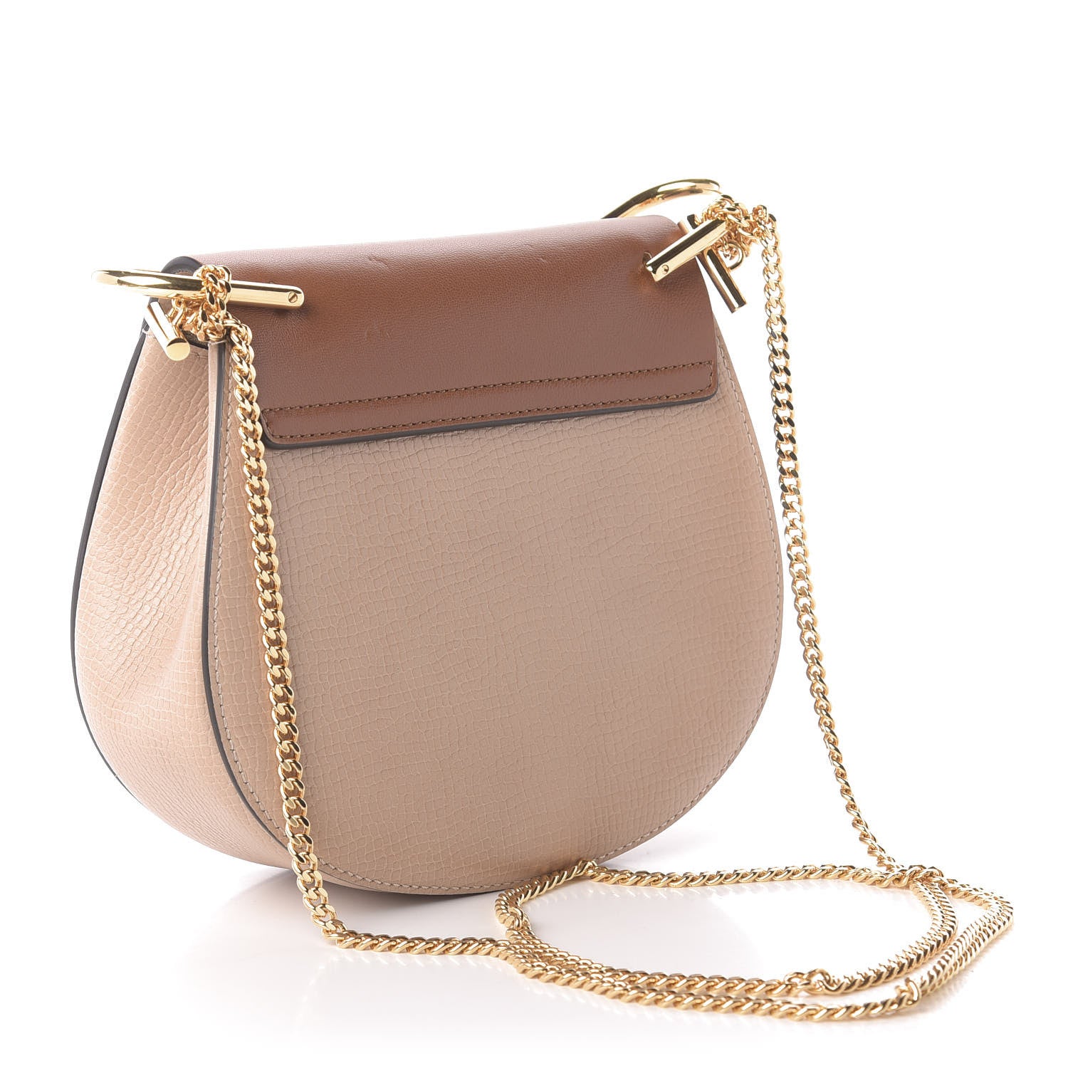 Chloe Grained Calfskin Lambskin Mini Bi-Color Drew Shoulder Bag Powder Beige Caramel 3 of 10
