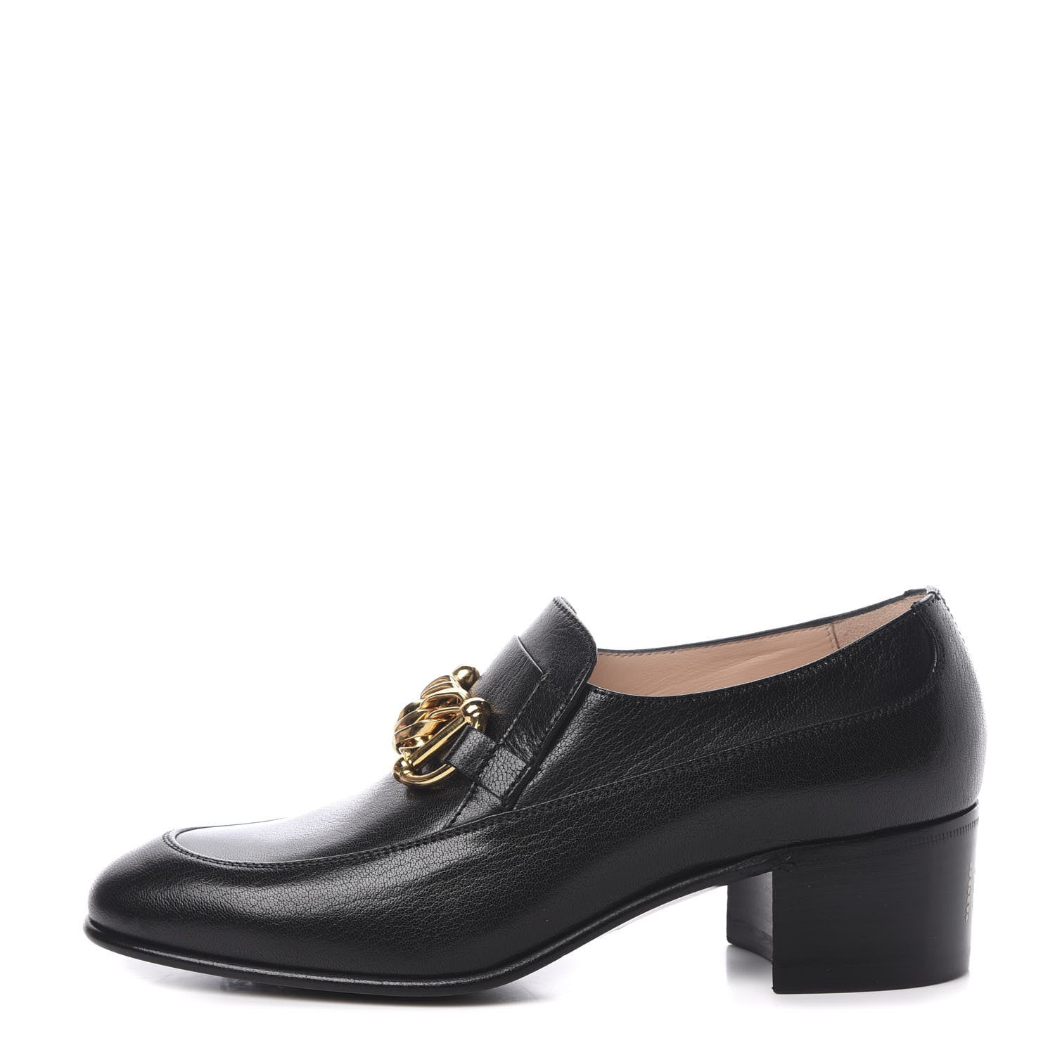 Gucci Goatskin Womens Chain Mid-Heel Loafers 36.5 Black 1 of 9