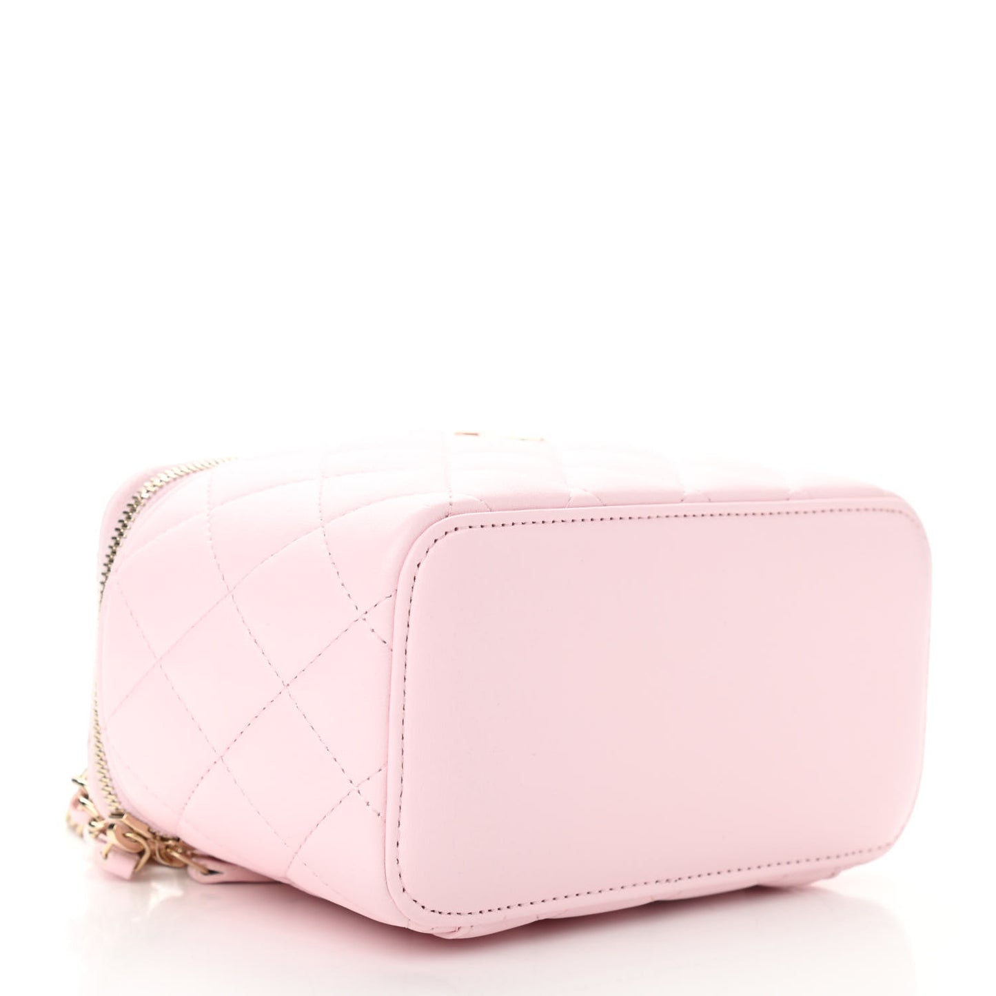 Lambskin Quilted Small Top Handle Vanity Case With Chain Light Pink