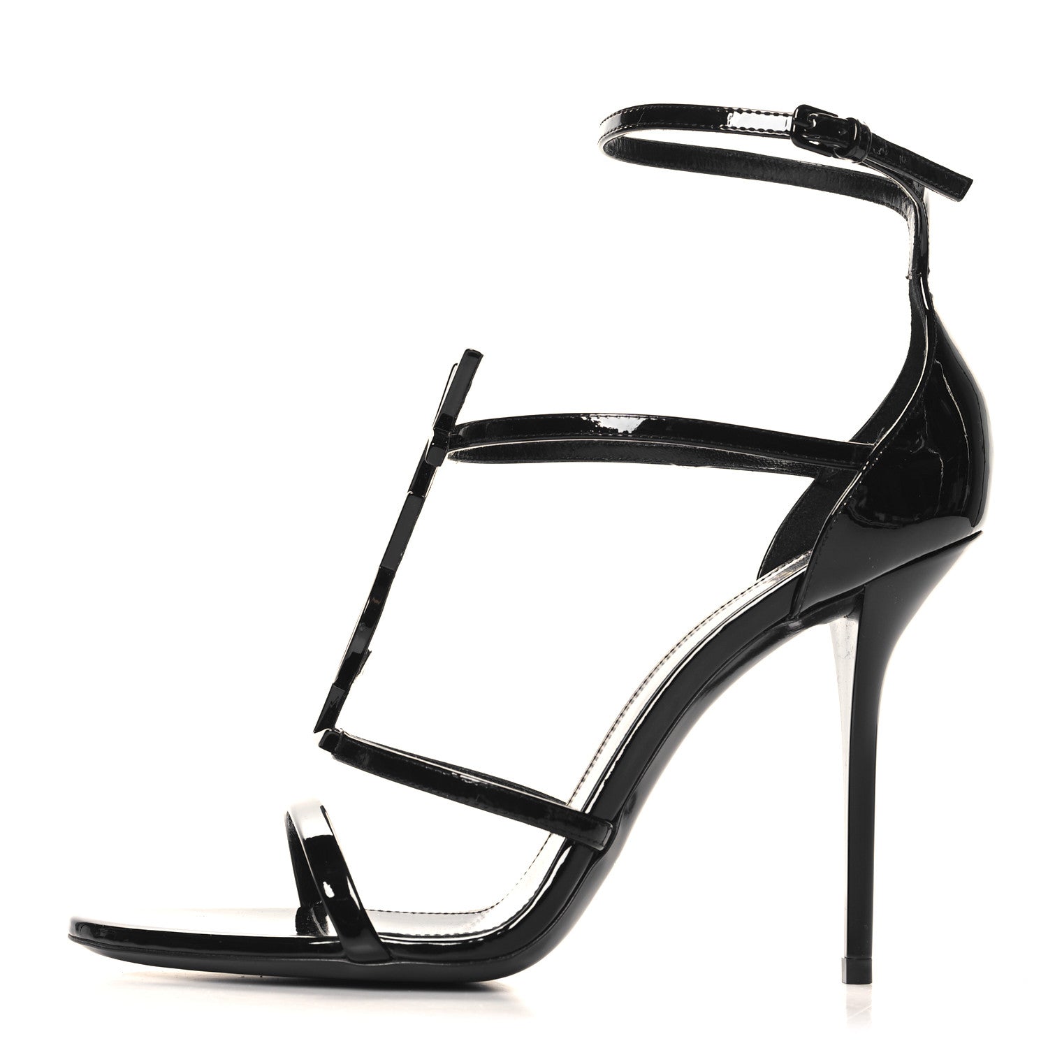 Saint Laurent Patent Cassandra 100 Ankle Strap Sandals 39 Black 1 of 10